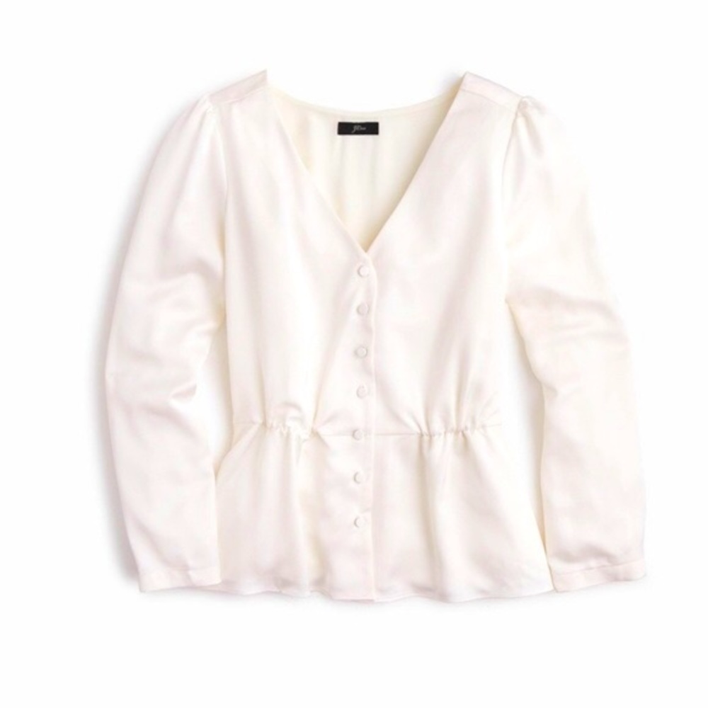 NWT Ivory J. Crew Long Sleeve Peplum Top